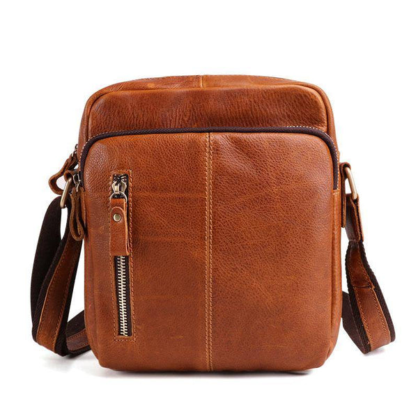 Cool Brown Leather Mini Messenger Bags Small Tablet Messenger Bag Side Bag For Men