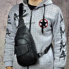 Fashion Black Leather Men's Sling Bag Chest Bag Brown One Shoulder Backpack For Men - imessengerbags