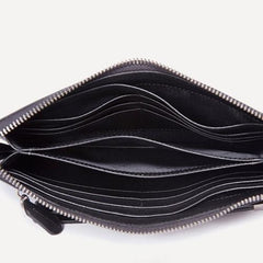 Handmade Leather Mens Cool Long Leather Wallet Zipper Clutch Wristlet Wallet for Men