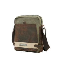 Coffee Canvas Leather Mens Side Bag Vertical Messenger Bags Army Green Canvas Courier Bag for Men