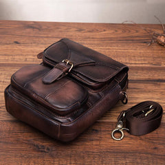 Vintage Leather Brown Men's Small Vertical Side Bag Handbag Belt Bag Pouch  For Men - imessengerbags