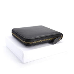 Leather Mens Black Zipper Small Wallet Front Pocket Wallet Small Wallet for Men - imessengerbags
