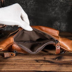 Cool Brown Leather Men's Sling Bag Chest Bag One Shoulder Backpack For Men - imessengerbags