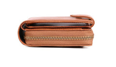RFID Brown Leather Men's Zipper Small Card Wallet Small Card Holder For Men - imessengerbags