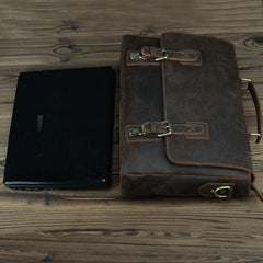 Vintage Brown Leather Mens 15 inches Laptop Work Bag Handbag Briefcase Shoulder Bags Business Bags For Men - imessengerbags