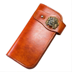 Handmade Long Wallet Mens Cool Leather Chain Wallet Biker Trucker Wallet with Chain - imessengerbags