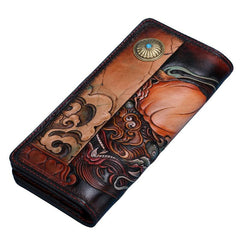 Handmade Leather Chinese Lion Mens Chain Biker Wallet Cool Leather Wallet With Chain Wallets for Men - imessengerbags