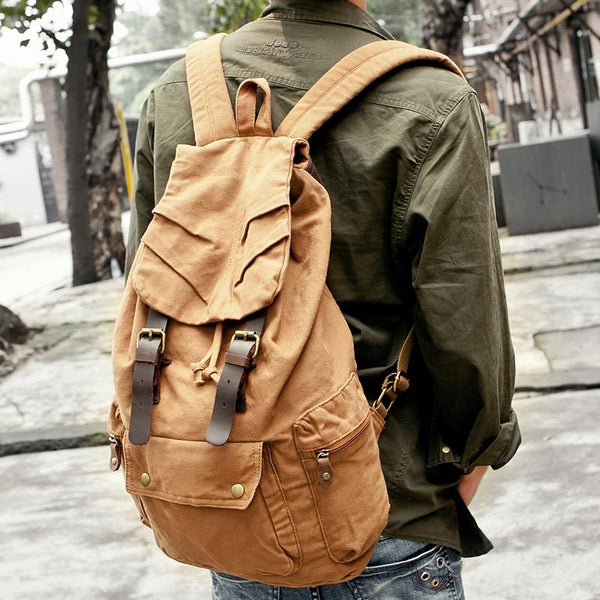 Canvas  Women Mens 18" Brown Travel Backpack Green Computer Bag College Backpack for Men - imessengerbags