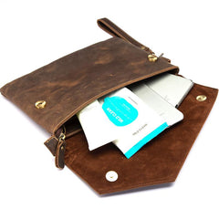Dark Brown Vintage Leather Wristlet Bag Mens Tablet Bag Handy File Bag Clutch Bag For Men - imessengerbags