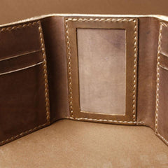 Handmade Coffee Leather Mens Small Trifold Wallet Cool billfold Wallet for Men - imessengerbags