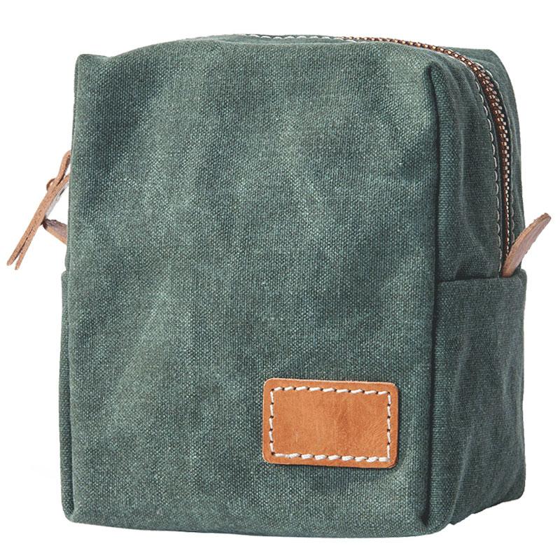 Small Canvas Leather Mens Box Bag Zipper Storage Bag Purse for Men - imessengerbags