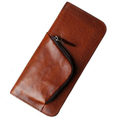 Genuine Leather Mens Cool Long Leather Wallet Cards Phone Zipper Clutch Wristlet Wallet for Men - imessengerbags