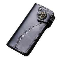 Handmade Leather Mens Chain Biker Wallet Cool Leather Wallet Long Phone Wallets for Men - imessengerbags