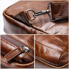 Cool Black Leather Men's Sling Bag Chest Bag Sling Crossbody Bag Brown One Shoulder Backpack For Men - imessengerbags