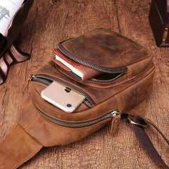 Cool Vintage Brown Leather Chest Bag Sling Bags Crossbody Sling Bag One Shoulder Backpack For Men - imessengerbags