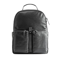 Black Fashion Mens Leather 15-inch Computer Backpacks Black Travel Backpacks College Backpack for men - imessengerbags