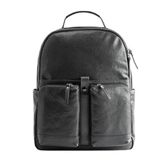 Black Fashion Mens Leather 15-inch Computer Backpacks Black Travel Backpacks College Backpack for men