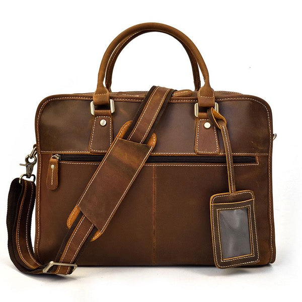 Vintage Leather Mens 14inch Briefcase Handbags Laptop Bag Work Bag For Men - imessengerbags