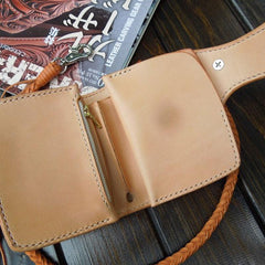 Handmade Leather Biker Wallet Mens Cool Short Chain Wallet Trucker Wallet with Chain - imessengerbags