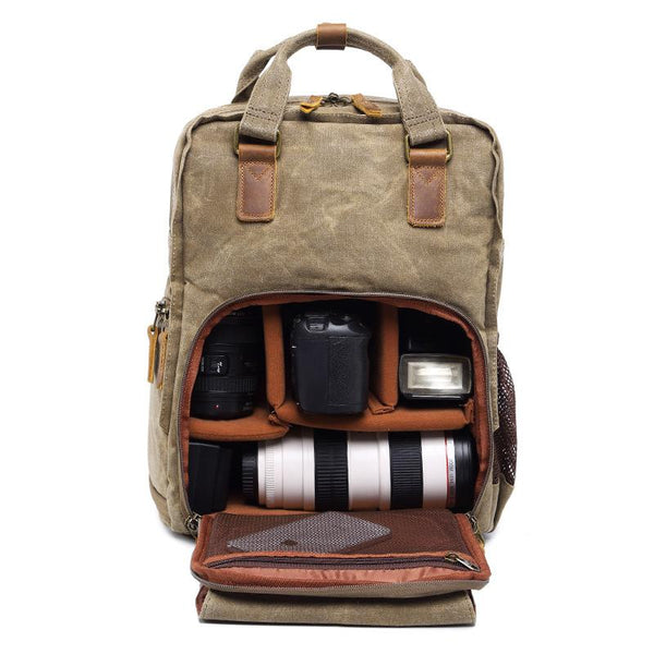 Green LARGE CANVAS WATERPROOF 15'' MENS DSLR CAMERA BAG CANON CAMERA BACKPACK NIKON CAMERA BAG FOR Women - imessengerbags