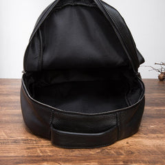 Black Cool Mens Leather College Backpack Laptop Backpack Black Travel Backpack for Men - imessengerbags