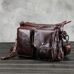 Cool Small Coffee Leather Mens Messenger Bag Shoulder Bag for Men
