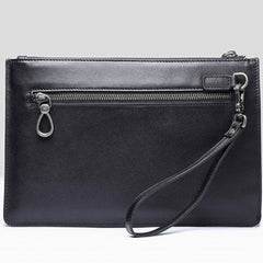 Handmade Leather Mens Clutch Skull Cool Slim Wallet Zipper Clutch Wristlet Wallet for Men