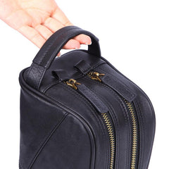 Casual Black Leather Men's Wristlet Bag Double Zipper Clutch Bag For Men - imessengerbags
