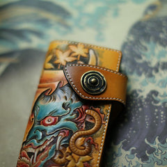 Handmade Leather Tooled PRAJNA Mens Chain Biker Wallet Cool Leather Wallet With Chain Wallets for Men