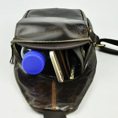 Vintage Leather Mens Sling Bag One Shoulder Backpack Chest Bag Sling Backpack for men - imessengerbags