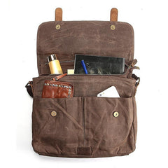 Casual Waxed Canvas Leather Brown Men's Side Bag Shoulder Bag Messenger Bag For Men