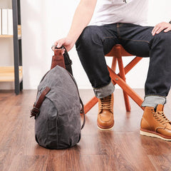 Canvas Leather Mens Camouflage Chest Bag One Shoulder Backpack Khaki Sling Bag for Men - imessengerbags