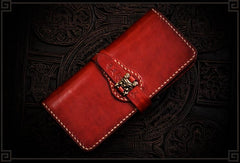 Handmade Leather Men Tooled Chinese Lion Cool Leather Wallet Long Phone Wallets for Men - imessengerbags