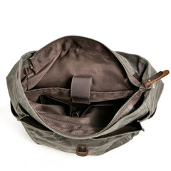 Cool Canvas Leather Mens Large Waterproof Black 15‘’ Backpack Travel Backpack Khaki Computer Backpack for Men - imessengerbags