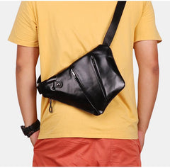 Cool Leather Brown Men's Sling Bag Chest Bag Black Crossbody Backpack For Men - imessengerbags