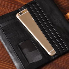 Handmade Leather Mens Cool Long Leather Wallet Bifold Clutch Wallet for Men