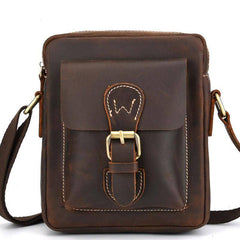 Cool Dark Brown Leather Mens Small Messenger Bags Cool Side Bag Tablet Messenger Bag for men