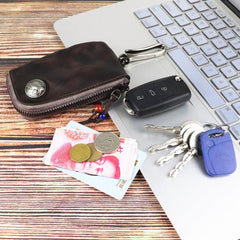 Vintage Mens Leather Key Wallet Zipper Key Holder Coin Wallet Change Pouch For Men
