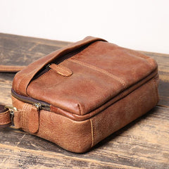 Black Leather Small Zipper Messenger Bag Courier Bag Brown Postman Bag For Men