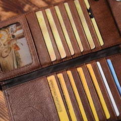 Handmade Mens Cool Long Leather Chain Wallet Cards Biker Trucker Wristlet Wallet - imessengerbags