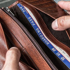 Handmade Leather Mens Cool Long Leather Wallet Bifold Clutch Wallet for Men