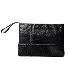 Fashion Leather Men's Black Envelope Clutch Wristlet Clutch Business Clutch For Men - imessengerbags