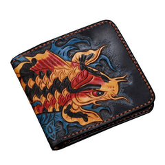Handmade Leather Carp Tooled Mens billfold Wallet Cool Leather Wallet Slim Wallet for Men - imessengerbags