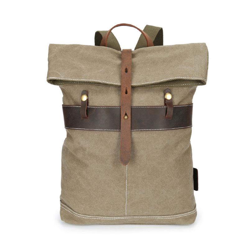 Cool Waxed Canvas Gray Leather Mens Backpack Canvas Travel Backpack Canvas School Backpack for Men