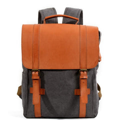 Cool Canvas Leather Womens Mens College Backpack 14'' Travel Backpack Computer Backpack for Men - imessengerbags
