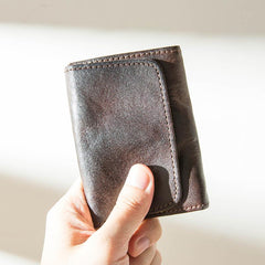 Dark Brown Cool Leather Mens Card Wallets Bifold Vintage Front Pocket Wallet Coin Holder for Men - imessengerbags