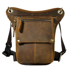 Mens Leather Biker Drop Leg Bag Waist Bag Belt Pouch Pack Side Bag for Men