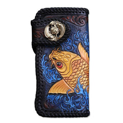 Handmade Leather Carp Mens Chain Biker Wallet Cool Leather Wallet With Chain Wallets for Men