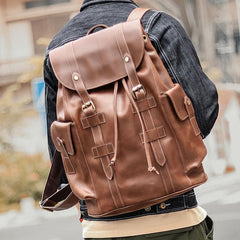 Cool Black Leather Mens Travel Large Backpack Work Handbag 16 inches Work Backpack For Men - imessengerbags