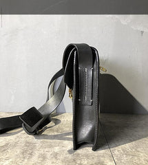 Business Black Leather Mens 10 inches Square Side Bag Messenger Bag Tan Postman Bag Courier Bag for Men - imessengerbags